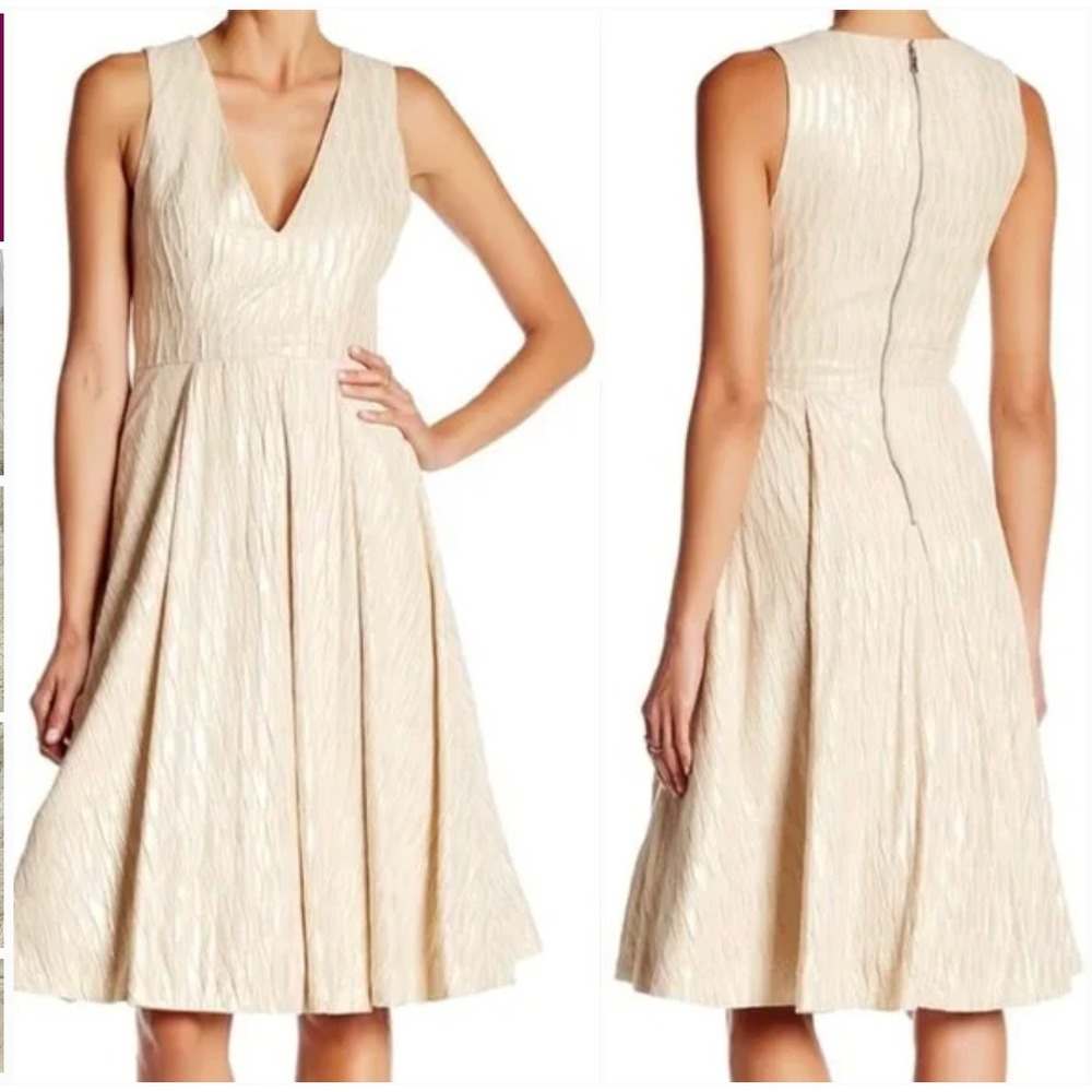 alice + olivia Metallic V-Neck Fit & Flare Midi Cocktail Dress Sleeveless Size 2
